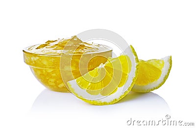 Fresh ripe lemon fruit with jam in glass bowl Stock Photo