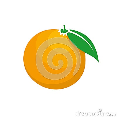 Fresh ripe orange fruit with green leaf cartoon style symbol. Vector Illustration