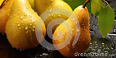 Fresh Ripe Pears With Water Droplets In The Background Creating A Visually Appealing Backdrop Stock Photo