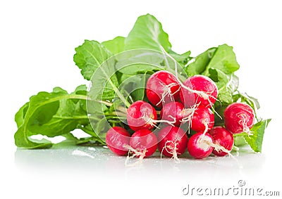 Fresh ripe radish vegetable with green leaves Stock Photo