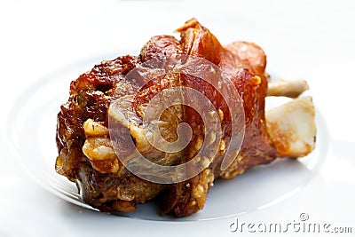Fresh roasted pork hock(Shank) on a white backgro Stock Photo