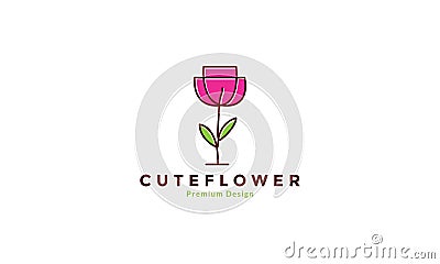 Fresh rose flower lines art colorful logo design vector symbol icon illustration Vector Illustration