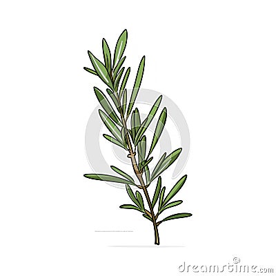 Fresh Rosemary Sprig on White Background AI Generated Cartoon Illustration