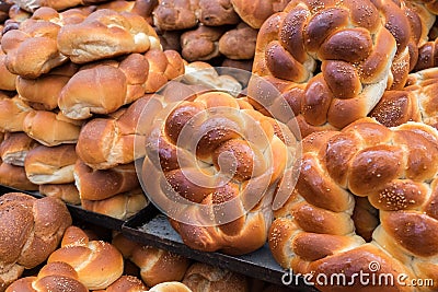 Fresh round Challah or sale at Mahane Yehuda Market Stock Photo