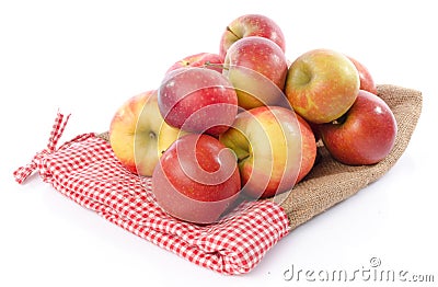 Fresh royal gala apples on a burlap bag Stock Photo