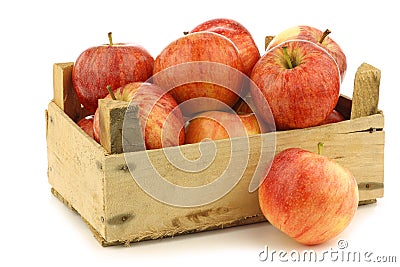 Fresh royal gala apples in a wooden crate Stock Photo