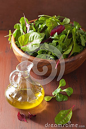 Fresh salad leaves in bowl spinach mangold ruccola Stock Photo