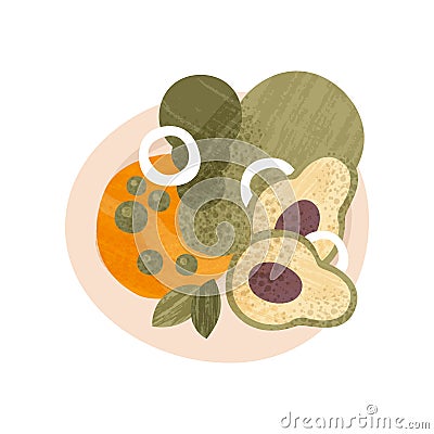 Fresh salad made of organic vegetables. Healthy food. Appetizing dish for dinner. Flat vector icon with texture Vector Illustration