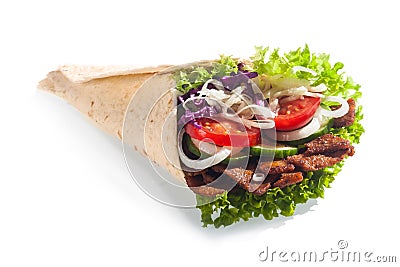 Fresh salad taco or tortilla wrap or doner Stock Photo