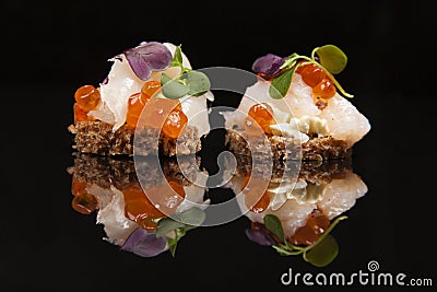 Salmon, cheese, and herbs canapes Stock Photo