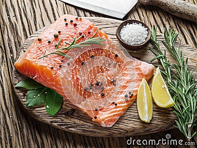 Fresh salmon on the cutting board. Stock Photo