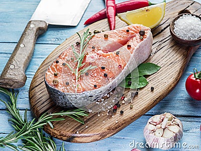 Fresh salmon on the cutting board. Stock Photo