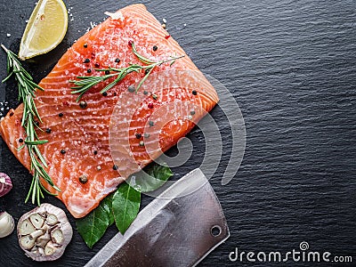 Fresh salmon on the cutting board. Stock Photo