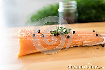 Fresh Salmon Fillet on board Stock Photo