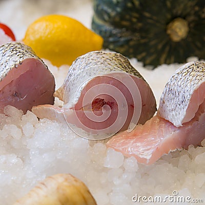 Fresh salmon fillet on ice. Stock Photo