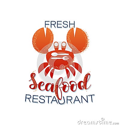 Fresh seafood. Crab. Restaurant logo. Vector Illustration