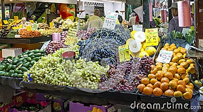 Fresh seasonal fruit for sale at the famous Adelaide Central Market, Southern Australia Editorial Stock Photo