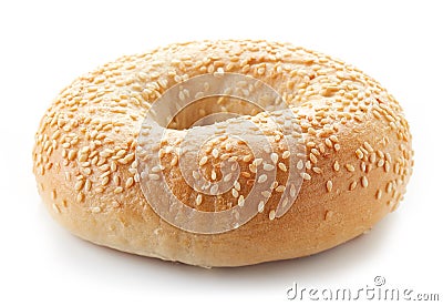 Fresh sesame bagel on white background Stock Photo