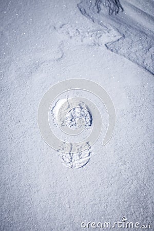 Fresh shoeprints in the snow Stock Photo