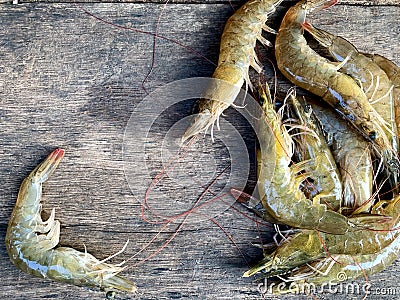 Fresh shrimp on wooden table Stock Photo