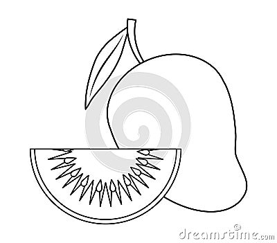 fresh slice kiwi with mango Cartoon Illustration