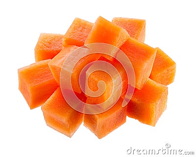 Fresh sliced carrot. Cubes isolated on white Stock Photo