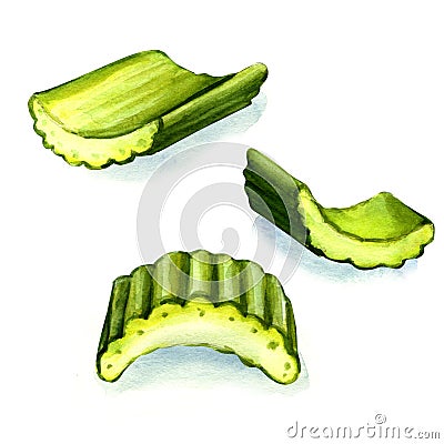 Fresh sliced green celery stems isolated Stock Photo