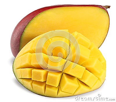 Fresh sliced mango isolated on white background. exotic fruit. clipping path Stock Photo