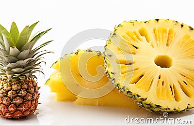 Fresh slices of pineapple, cutout isolated on white background Stock Photo