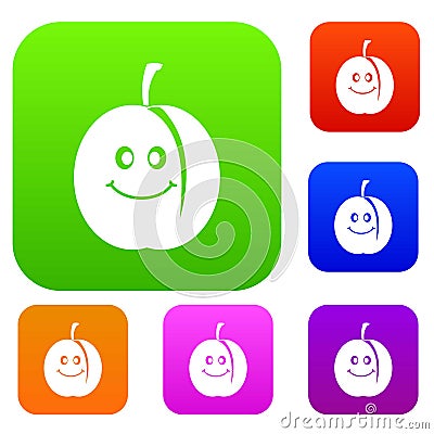 Fresh smiling apricot set color collection Vector Illustration