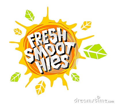 Fresh smoothies logo emblem bright splash shiny stickers, organic emblems banners labels , fruits vegetables fresh juice. Vector Illustration