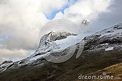 Fresh snow fallen in the mountains Stock Photo