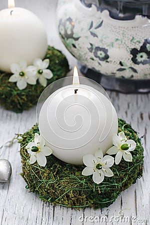 Fresh spring decorations for the First Communion Stock Photo