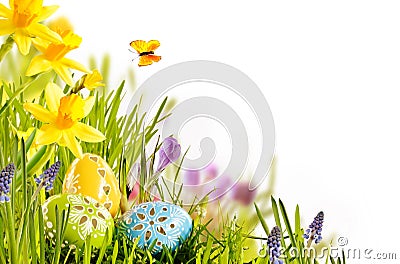 Fresh spring Easter card design with eggs Stock Photo