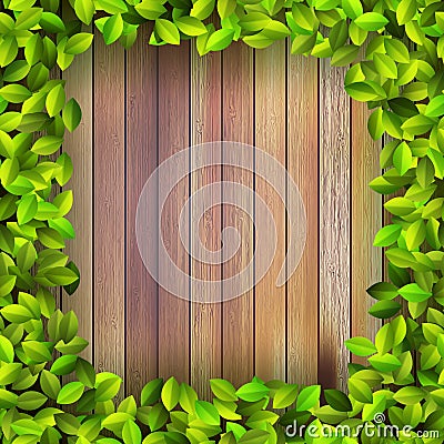 Fresh spring leaf plant over wood. + EPS10 Vector Illustration