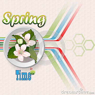 Fresh spring scene background with Spring text in seasonable colors Vector Illustration