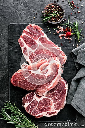 Steaks from Raw pork meat Stock Photo