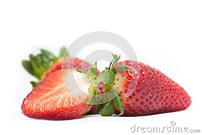 Fresh strawberrie and half strawberrie on white background Stock Photo