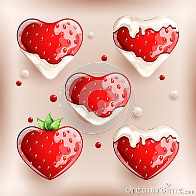 Fresh strawberries in cream on colorful background. Vector Illustration