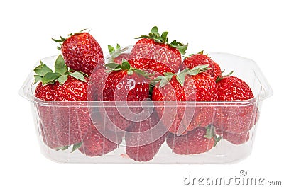 Fresh strawberries in plastic box, isolated Stock Photo