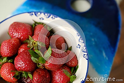 Fresh Strawberry in an antique bowl Stock Photo