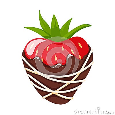 Fresh strawberry covered by liquid chocolate dripping. Cartoon style. Vector illustration isolated on a white background Vector Illustration