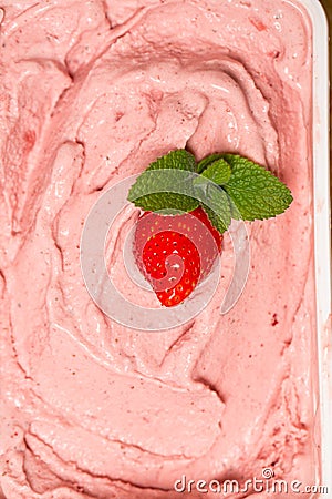 Fresh strawberry ice cream in the box Stock Photo