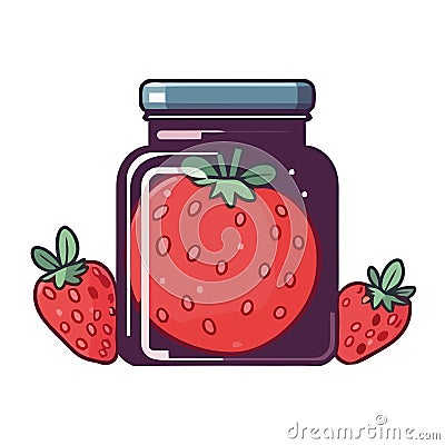 Fresh strawberry jar, a sweet summer snack Vector Illustration