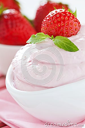 Fresh strawberry quark Stock Photo