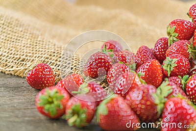 Fresh strawberry on sack cloth Stock Photo