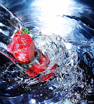 Fresh strawberry in water Stock Photo