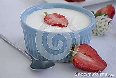 Fresh strawberry yogurt snack calcium freshness a light background rustic Stock Photo