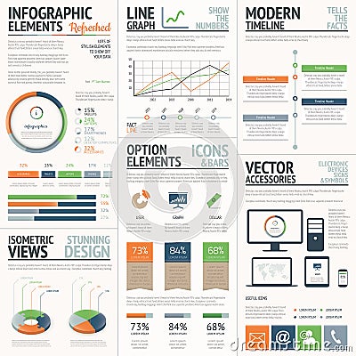 Fresh and stylish orange and green vector infograp Vector Illustration