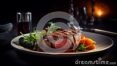 Juicy Top Sirloin Steak with Sautéed Vegetables on the Flame Grill - Generative AI.- Generative AI Stock Photo